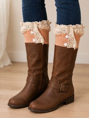 Peach Knit Lace Boot Cuffs